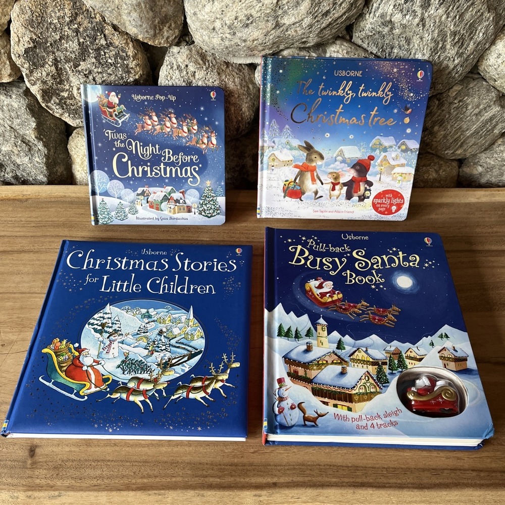 Usborne Lot 4 Interactive Christmas Books Pull Back Busy Santa, Pop Up, Light-up